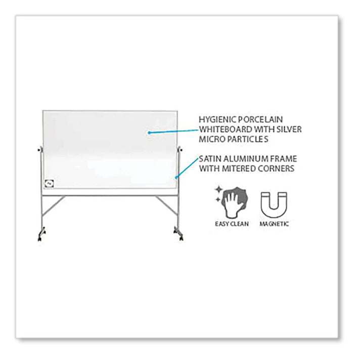 Reversible Magnetic Hygienic Porcelain Whiteboard with Aluminum Frame, 72" x 48", White Surface, Satin Aluminum Frame
