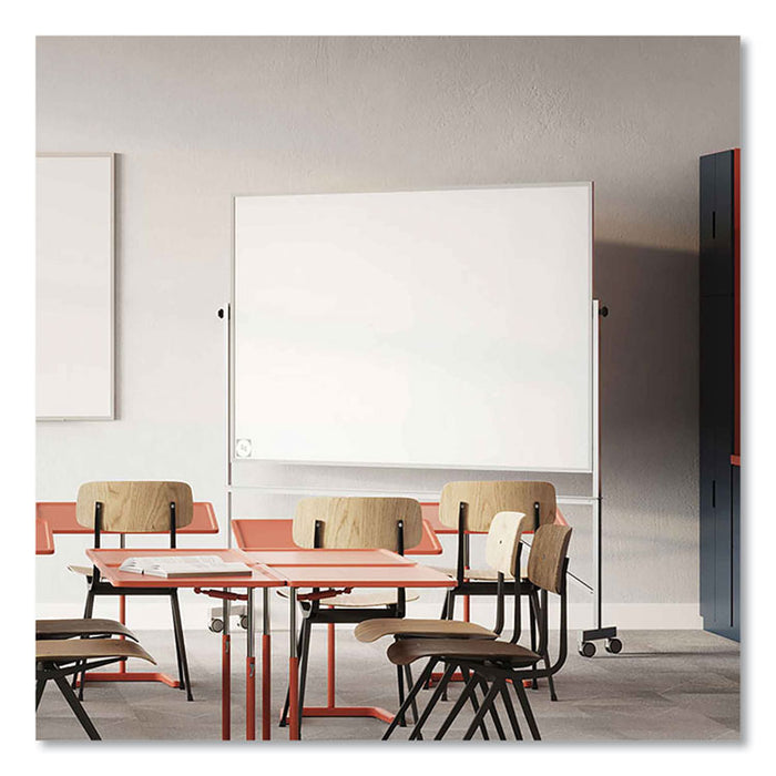 Reversible Magnetic Hygienic Porcelain Whiteboard with Aluminum Frame, 72" x 48", White Surface, Satin Aluminum Frame