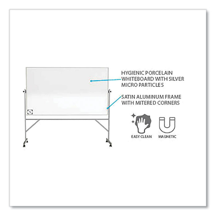 Reversible Magnetic Hygienic Porcelain Whiteboard with Aluminum Frame, 96" x 48", White Surface, Satin Aluminum Frame