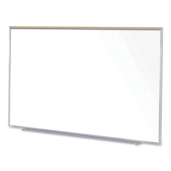 Magnetic Porcelain Whiteboard with Aluminum Frame and Maprail, 96.53" x 60.47", White Surface, Satin Aluminum Frame