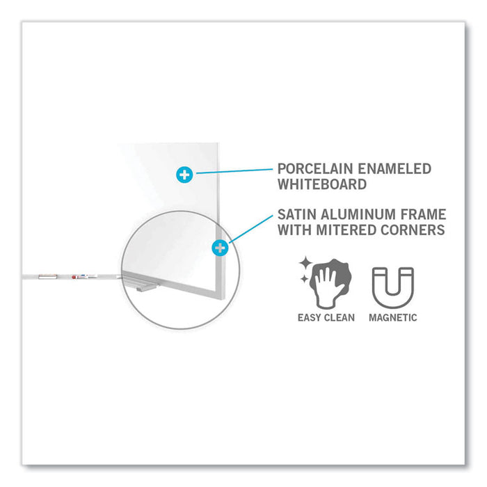 Magnetic Porcelain Whiteboard with Aluminum Frame and Maprail, 120.59" x 60.47", White Surface, Satin Aluminum Frame