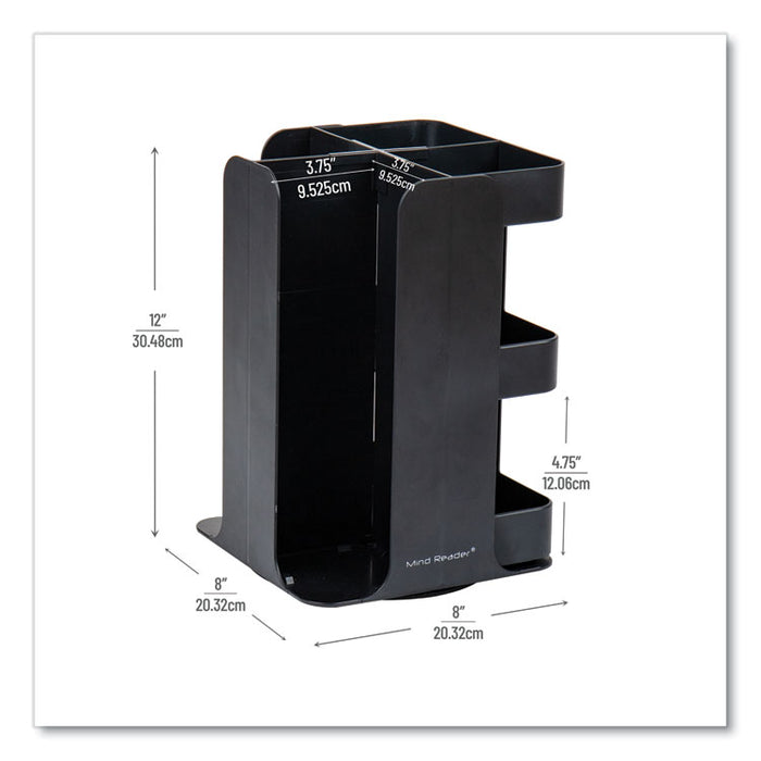 Anchor Collection 8-Compartment Coffee Cup, Lid, and Condiment Carousel Countertop Organizer, 8 x 8 x 12, Black