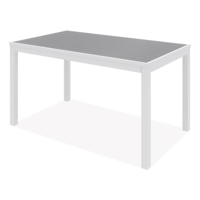 Eveleen Outdoor Dining Table Set, 55" x 35" x 29" Rectangular Table, 2 Benches, 2 Armchairs, Gray/White