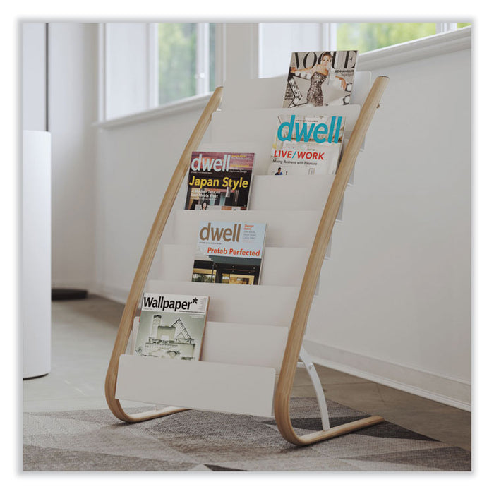 Literature Floor Display Rack, 22.8 x 19.69 x 36.61, White/Woodgrain