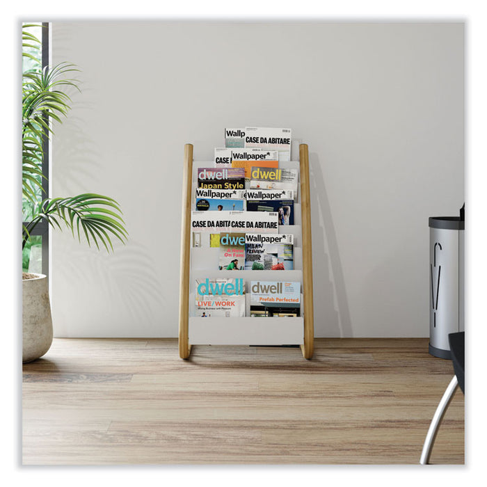Literature Floor Display Rack, 22.8 x 19.69 x 36.61, White/Woodgrain