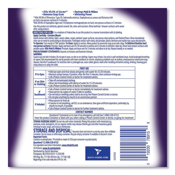 Mold and Mildew Remover with Bleach, Unscented, 32 oz Spray Bottle, 12/Carton