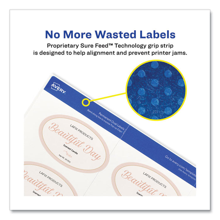 Oval Print-to-the-Edge Labels, 2 x 3.33, White, 8/Sheet, 10 Sheets/Pack