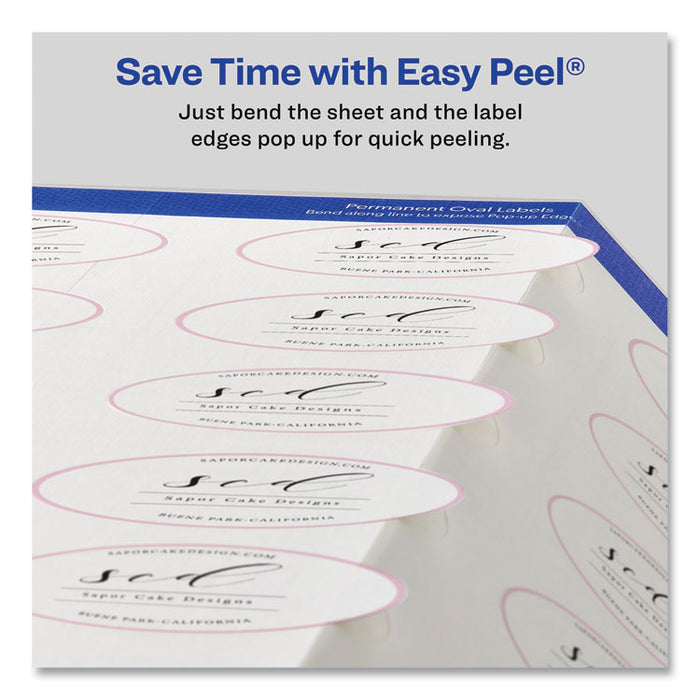 Oval Print-to-the-Edge Labels, 2 x 3.33, White, 8/Sheet, 10 Sheets/Pack