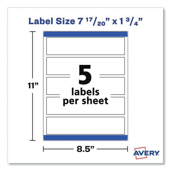 Rectangle Labels, Inkjet/Laser Printers, 7.85 x 1.75, Textured White, 5/Sheet, 10 Sheets/Pack