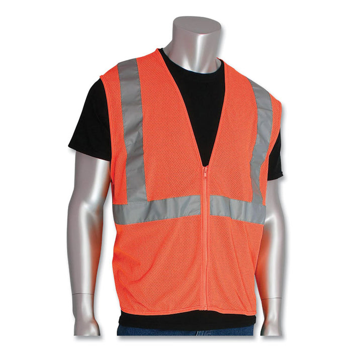 Zipper Safety Vest, Polyester Mesh, 2X-Large, Hi-Viz Orange
