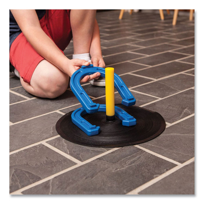 Indoor/Outdoor Rubber Horseshoe Set, 4 Rubber Horseshoes, 2 Rubber Mats, 2 Plastic Dowels