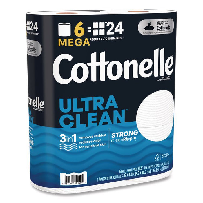 Ultra CleanCare Toilet Paper, Strong Tissue, Septic Safe, 1-Ply, White, 284 Sheets/Roll, 6 Rolls/Pack, 36 Rolls/Carton
