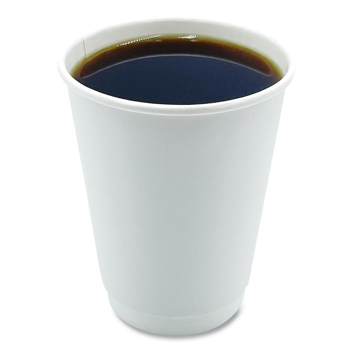 Paper Hot Cups, Double-Walled, 12 oz, White, 500/Carton