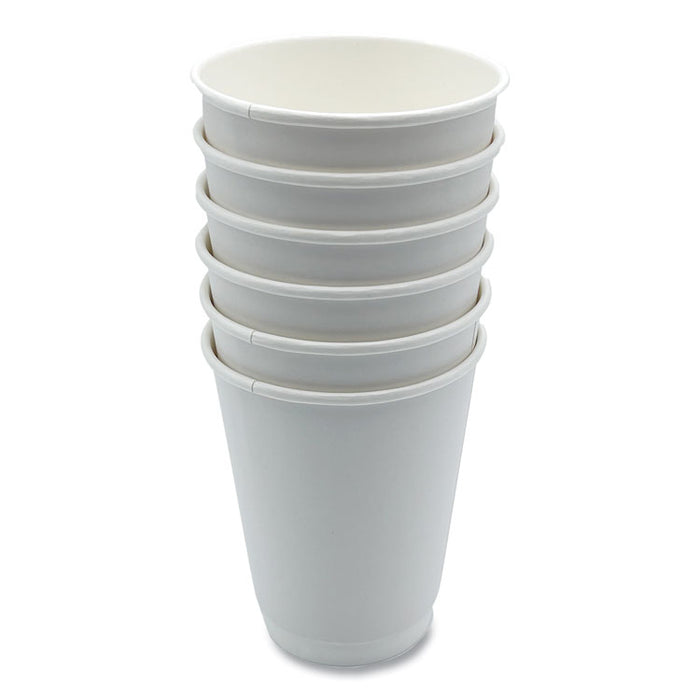 Paper Hot Cups, Double-Walled, 12 oz, White, 500/Carton