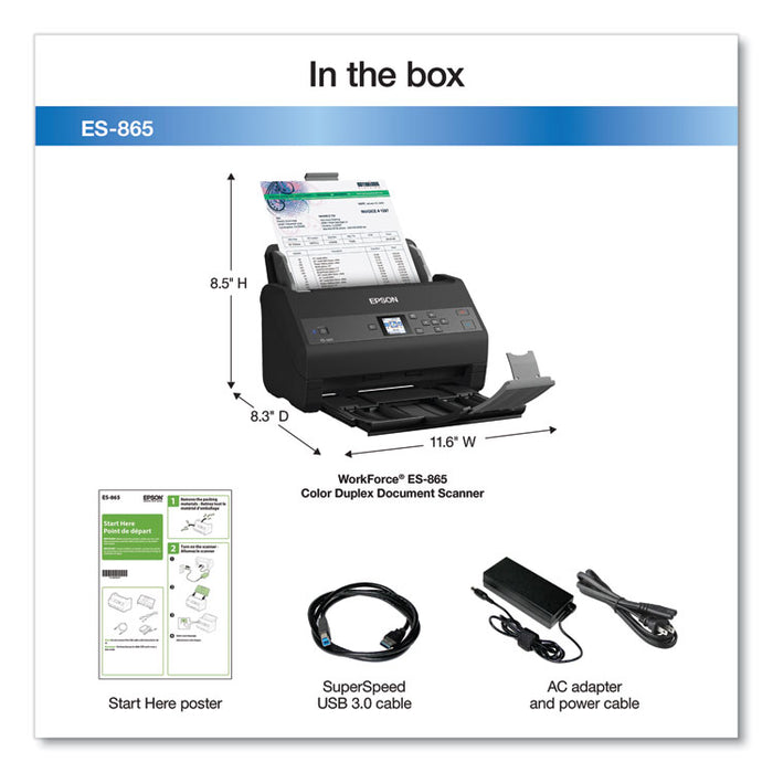 WorkForce ES-865 Color Duplex Document Scanner, 600 dpi Optical Resolution, 100-Sheet Duplex Auto Document Feeder