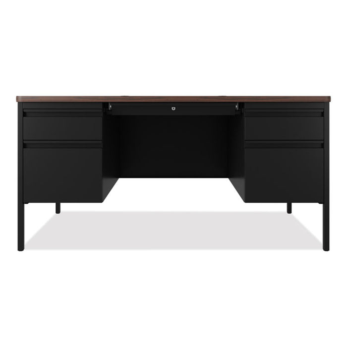 Teachers Pedestal Desks, Left and Right-Hand Pedestals: Box/File Drawer Format, 60" x 30" x 29.5", Walnut/Black