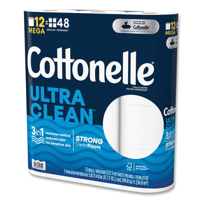 Ultra CleanCare Toilet Paper, Strong Tissue, Septic Safe, 1-Ply, White, 284 Sheets/Roll, 12 Rolls/Pack, 48 Rolls/Carton
