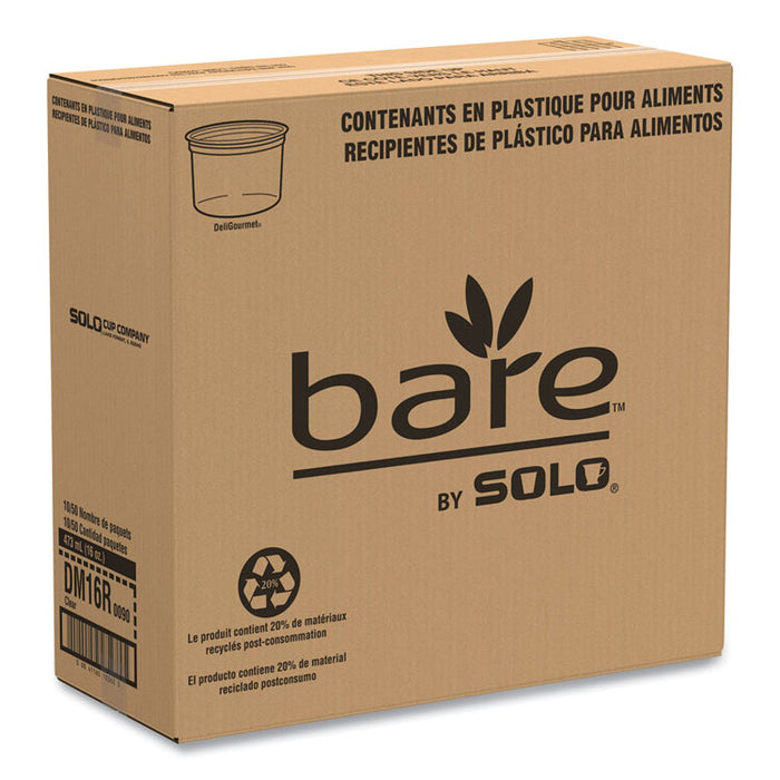 Bare Eco-Forward RPET Deli Containers, ProPlanet Seal, 16 oz, 4.6" Diameter x 3" h, Clear, Plastic, 500/Carton