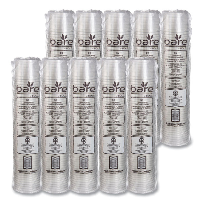 Bare Eco-Forward RPET Deli Containers, ProPlanet Seal, 16 oz, 4.6" Diameter x 3" h, Clear, Plastic, 500/Carton