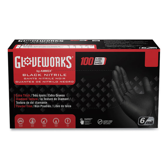 Heavy-Duty Industrial Nitrile Gloves, Powder-Free, Medium, 6 mil Thick, 9.5" Long, Black, 100/Box, 10 Boxes/Carton
