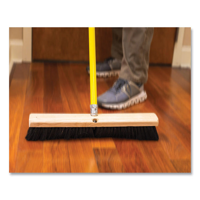 Tampico Push Broom Kit, 24 x 64, Tampico Bristles, Metal Handle, Black/Yellow