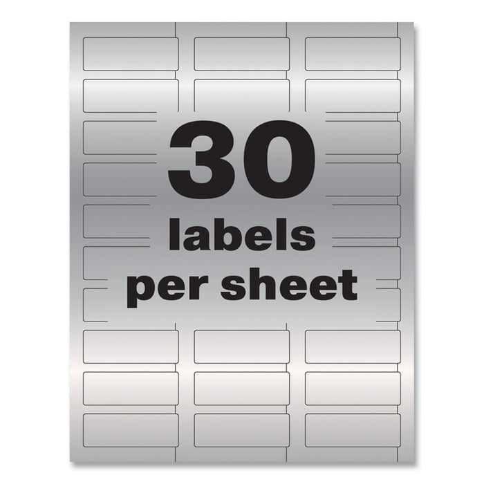 PermaTrack Metallic Asset Tag Labels, Laser Printers, 0.75 x 2, Metallic Silver, 30/Sheet, 8 Sheets/Pack