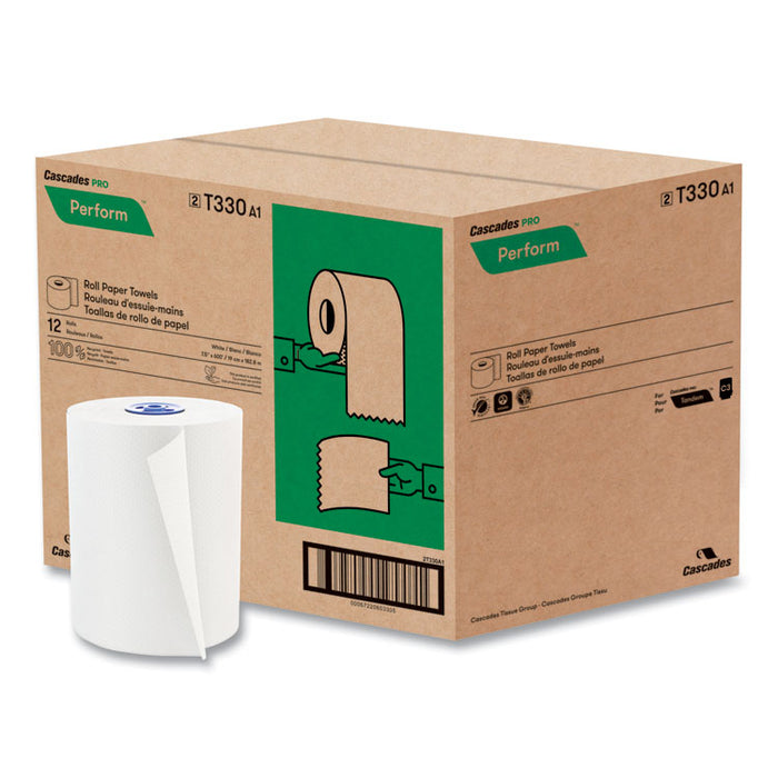 Perform Hardwound Roll Towels for Tandem Dispensers, 1-Ply, 7 .5" x 600 ft, White, 12/Carton