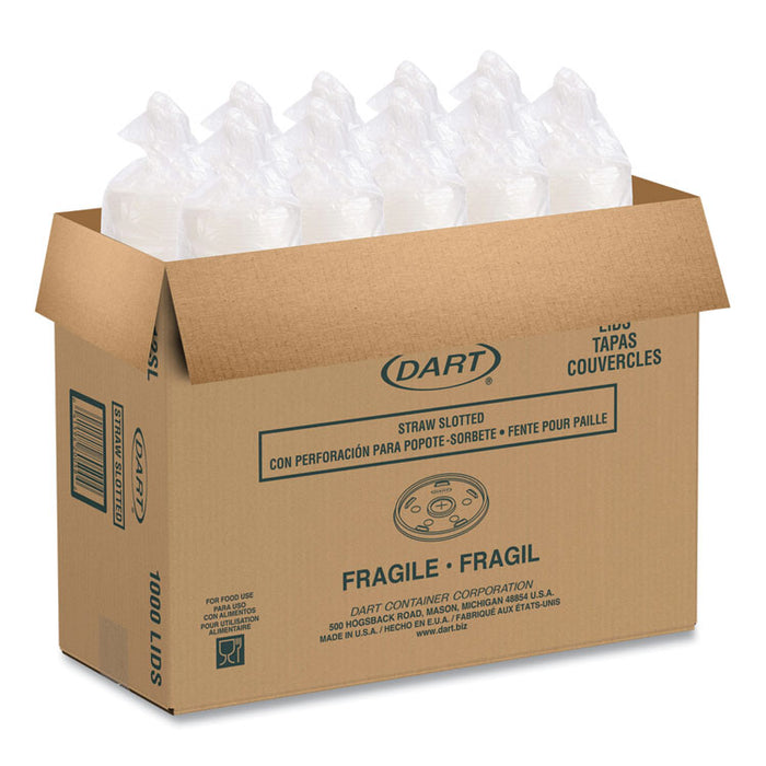 Plastic Lids for Foam Cups/Bowls/Containers, Flat with Straw Slot, Fits 6 oz to 14 oz, Translucent, 100/Pack, 10 Packs/Carton