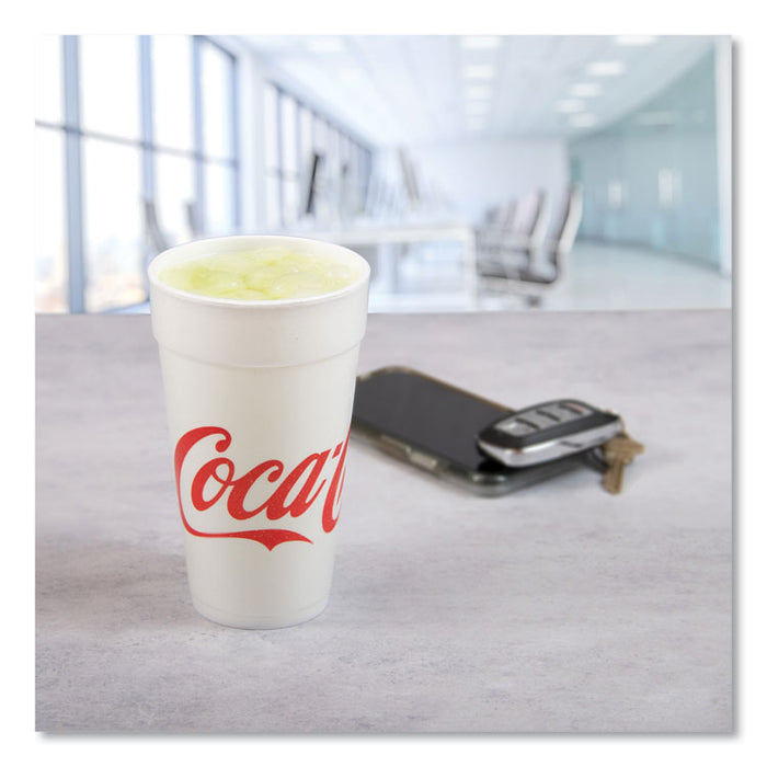 Coca-Cola Foam Cups, 20 oz, White/Red, 25/Bag, 20 Bags/Carton
