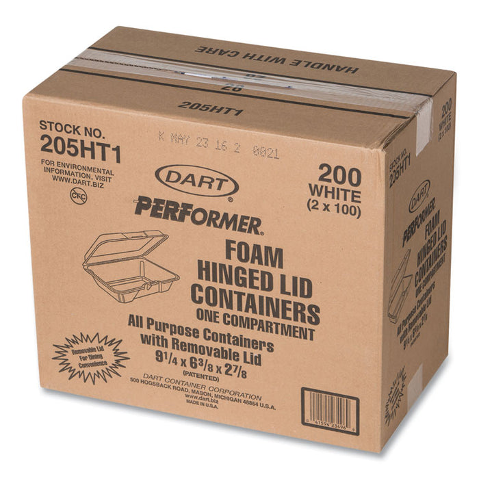Foam Hinged Lid Containers, 6.4 x 9.3 x 2.9, White, 100/Pack, 2 Packs/Carton