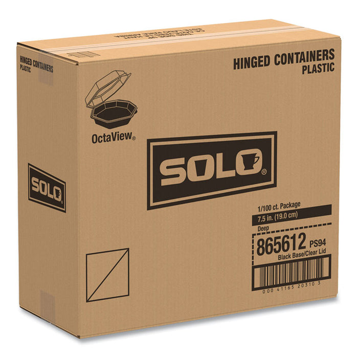 OctaView Hinged-Lid Cold Food Containers, 28 oz, 7.94 x 7.5 x 3.2, Black/Clear, Plastic, 100/Carton
