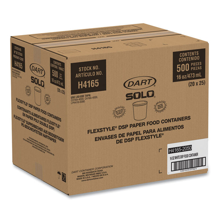 Flexstyle Double Poly Paper Containers, 16 oz, White, Paper, 25/Pack, 20 Packs/Carton