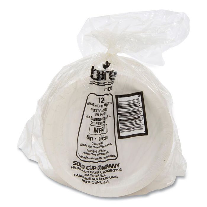 Bare Eco-Forward Clay-Coated Paper Plate, ProPlanet Seal, Mediumweight, 6" dia, White/Brown/Green, 1,000/Carton