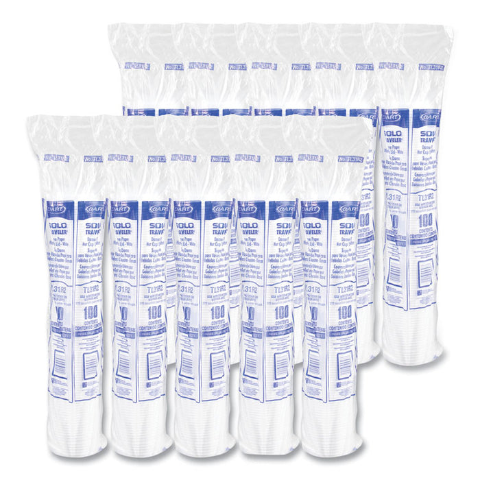 Traveler Cappuccino Style Dome Lid, Fits 10 oz Hot Cups, Plastic, White, 100/Pack, 10 Packs/Carton