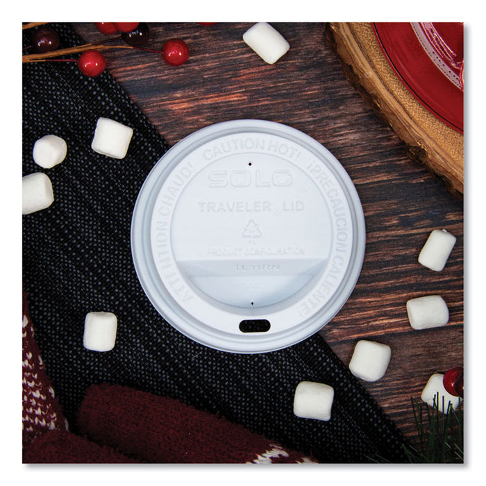 Traveler Cappuccino Style Dome Lid, Fits 10 oz Hot Cups, Plastic, White, 100/Pack, 10 Packs/Carton