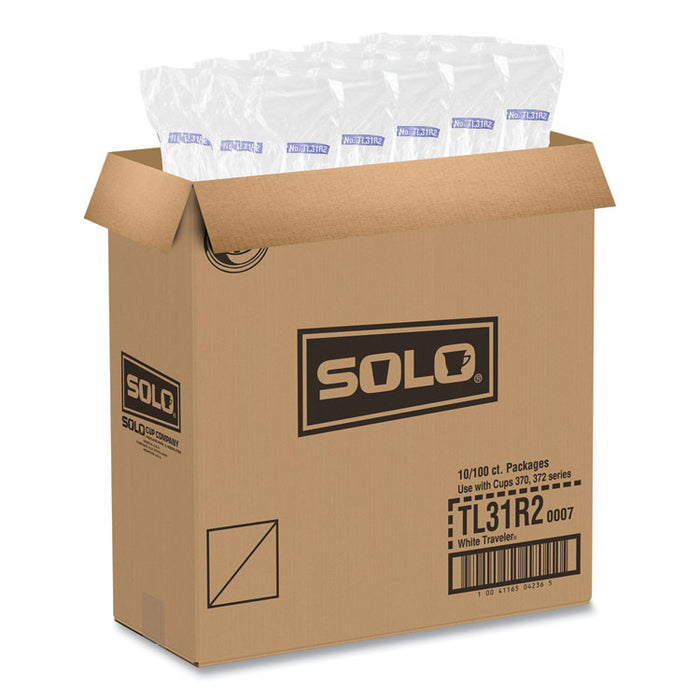 Traveler Cappuccino Style Dome Lid, Fits 10 oz Hot Cups, Plastic, White, 100/Pack, 10 Packs/Carton
