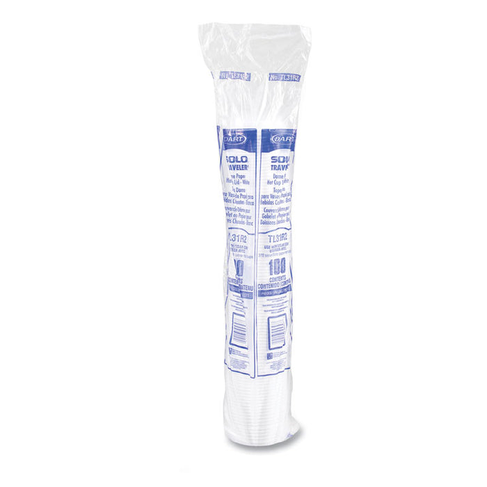 Traveler Cappuccino Style Dome Lid, Fits 10 oz Hot Cups, Plastic, White, 100/Pack, 10 Packs/Carton