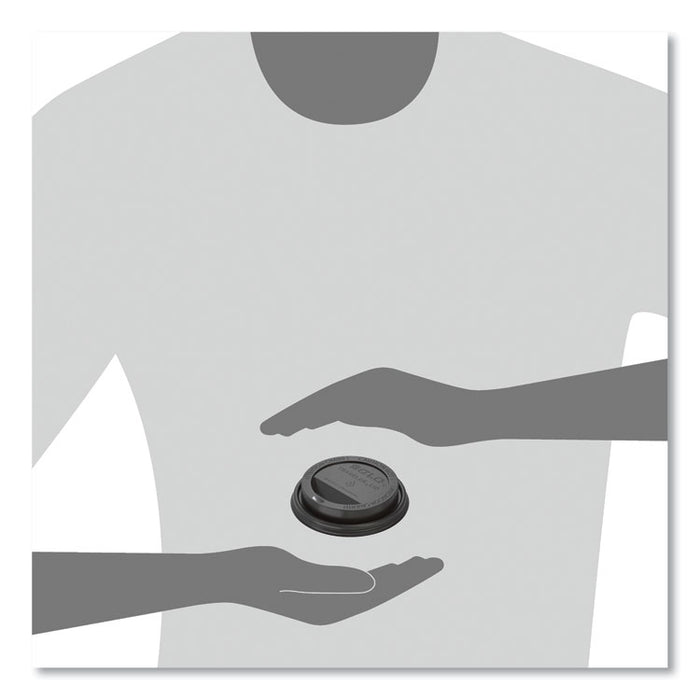 Traveler Cappuccino Style Dome Lid, Fits 10 oz to 24 oz Hot Cups, Plastic, Black, 100/Sleeve, 10 Sleeves/Carton