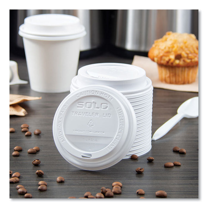 Traveler Cappuccino Style Dome Lid, Fits 10 oz to 24 oz Hot Cups, Plastic, White, 100/Pack, 10 Packs/Carton