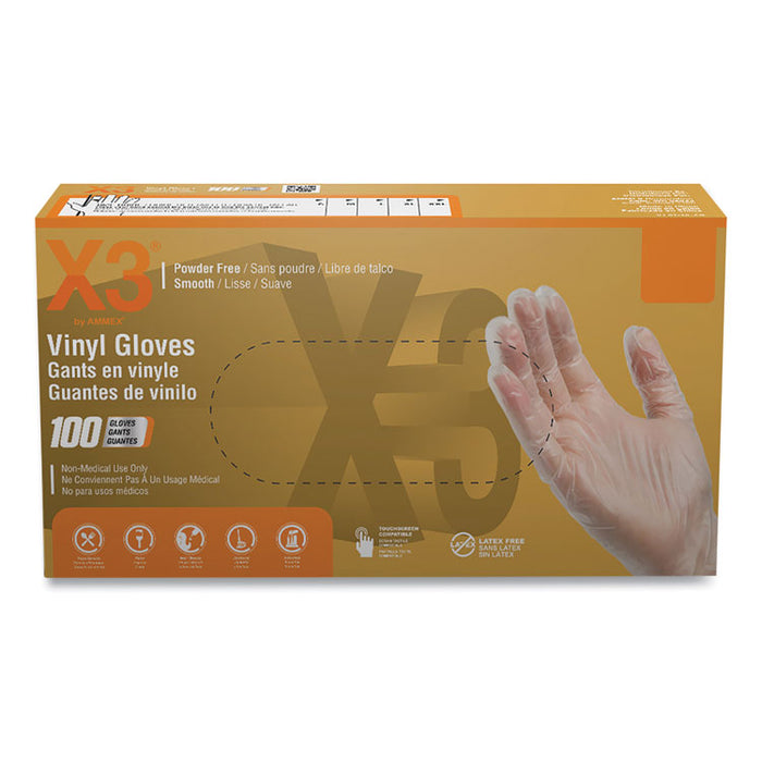 Industrial Vinyl Gloves, Powder-Free, Large, 3 mil Thick, 9.5" Long, Clear, 100/Box, 10 Boxes/Carton