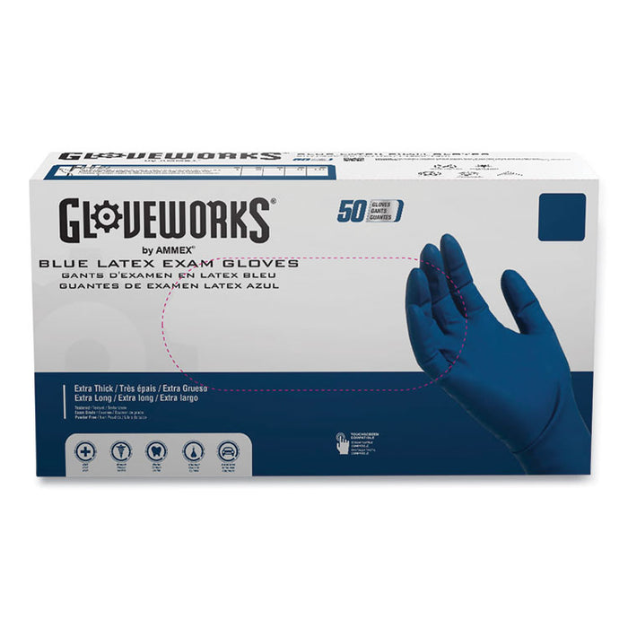 Latex Exam Gloves, Powder-Free, Large, 13 mil Thick, 11.6" Long, Blue, 50/Box, 10 Boxes/Carton