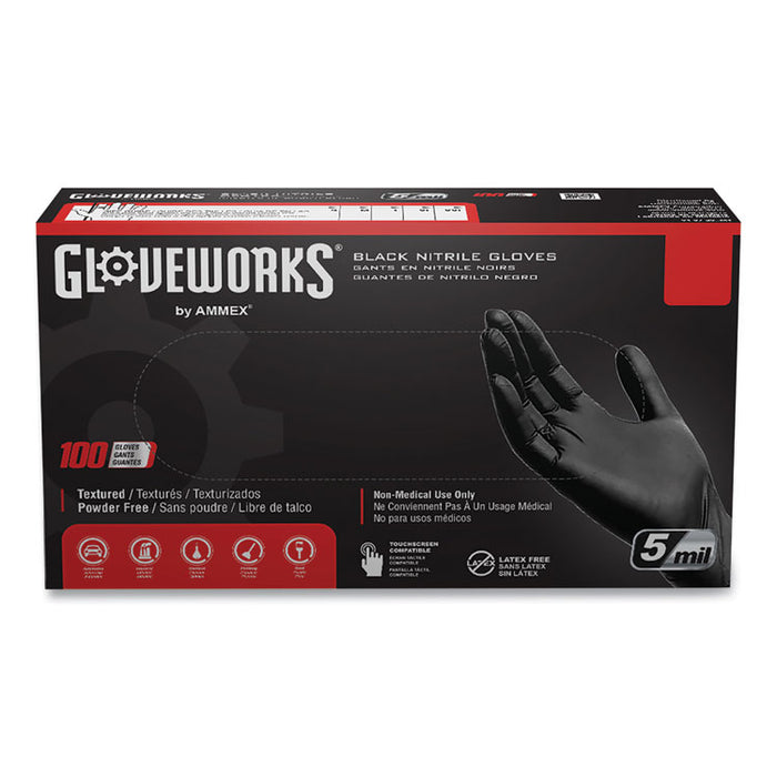 Industrial Nitrile Gloves, Powder-Free, Medium, 5 mil Thick, 9.5" Long, Black, 100/Box, 10 Boxes/Carton