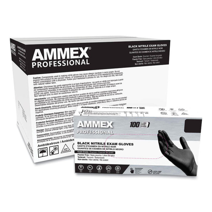 Nitrile Exam Gloves, Powder-Free, Small, 3 mil Thick, 9.5" Long, Black, 100/Box, 10 Boxes/Carton
