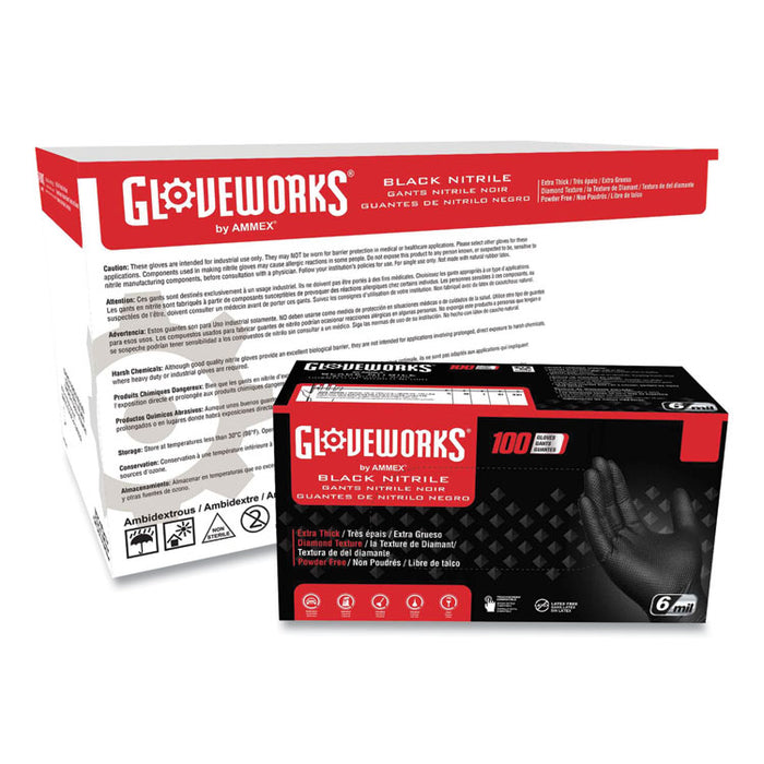 Heavy-Duty Industrial Nitrile Gloves, Powder-Free, XX-Large, 6 mil Thick, 9.5" Long, Black, 100/Box, 10 Boxes/Carton