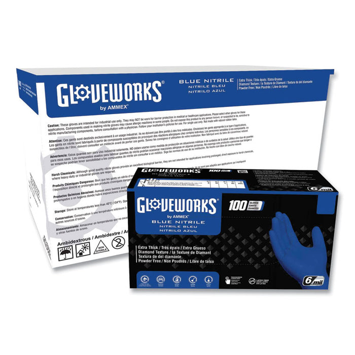 Heavy-Duty Industrial Nitrile Gloves, Powder-Free, XX-Large, 6 mil Thick, 9.5" Long, Royal Blue, 100/Box, 10 Boxes/Carton
