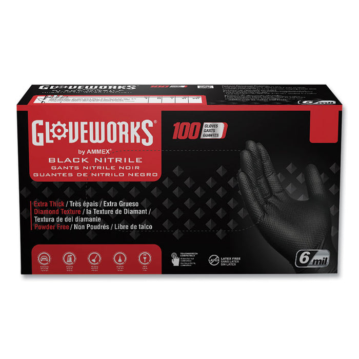 Heavy-Duty Industrial Nitrile Gloves, Powder-Free, XX-Large, 6 mil Thick, 9.5" Long, Black, 100/Box, 10 Boxes/Carton