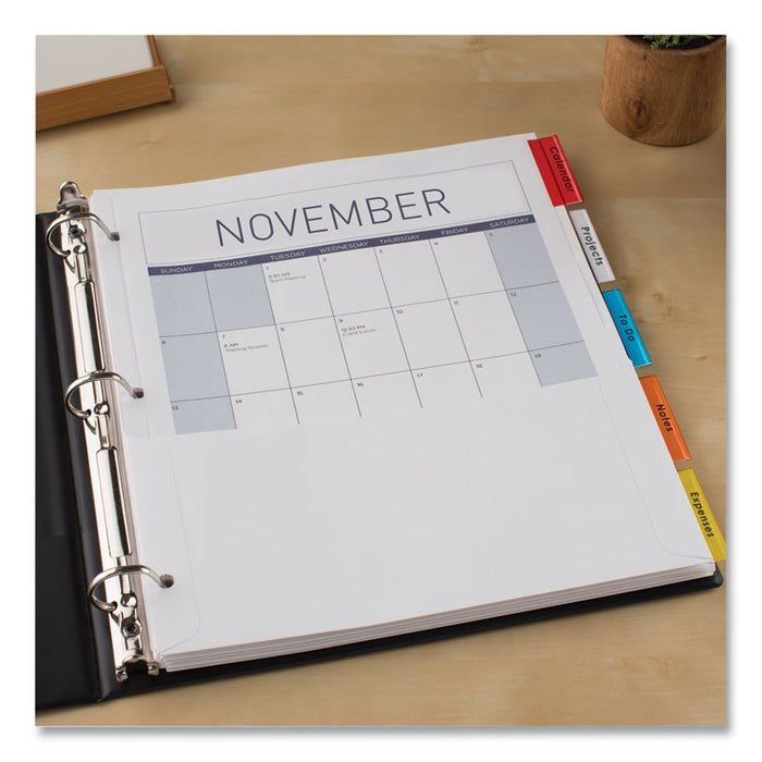 Insertable Dividers w/Single Pockets, 5-Tab, 11.25 x 9.13, White, 1 Set