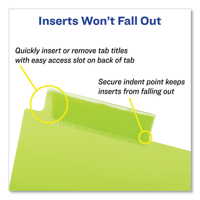 Insertable Big Tab Plastic Three-Pocket Corner Lock Dividers, 5-Tab, 11.13 x 9.25, Assorted, 1 Set