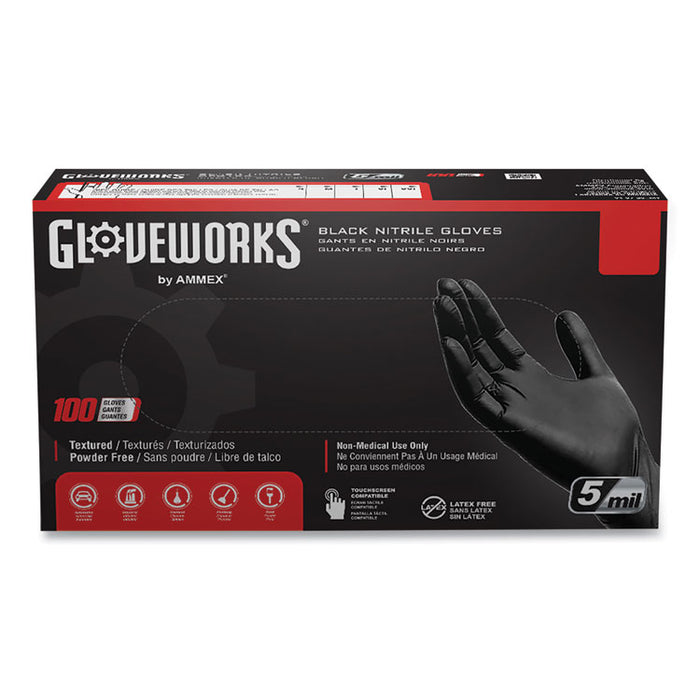 Industrial Nitrile Gloves, Powder-Free, XX-Large, 5 mil Thick, 9.5" Long, Black, 100/Box, 10 Boxes/Carton