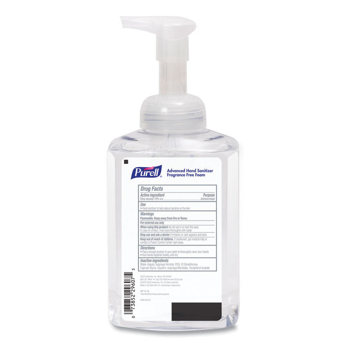 Advanced Hand Sanitizer Foam, 515 mL, Pump Bottle, Fragrance-Free, 4/Carton
